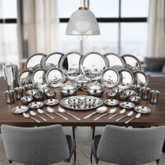 Vinod 51 Pieces Deluxe Stainless Steel Dinner Set In Two Boxes, Rust-Free Steel, Mirror Finish, Dishwasher Safe & ISI Certified