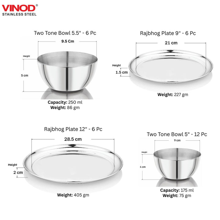 विनोद स्टेनलेस स्टील 53 पीस टू टोन डिनर सेट