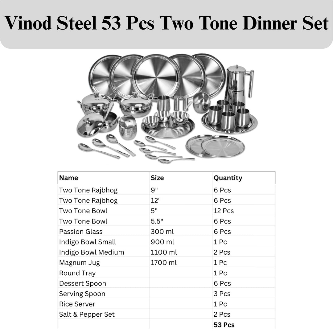 विनोद स्टेनलेस स्टील 53 पीस टू टोन डिनर सेट