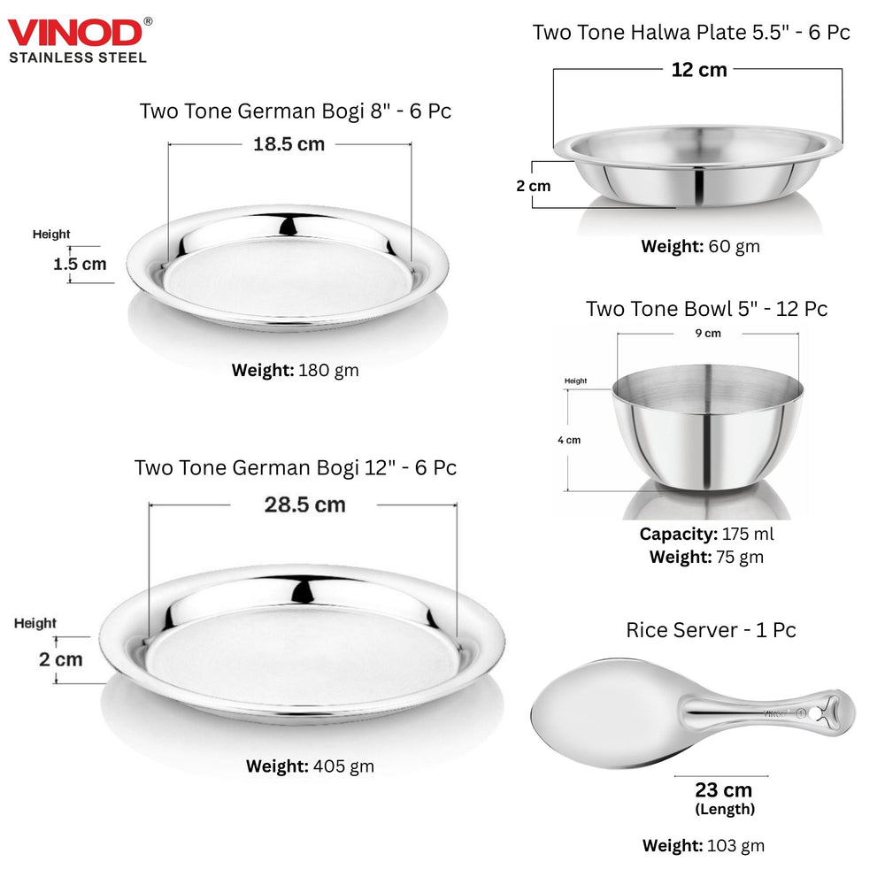 Vinod 55 Pieces Two Tone Stainless Steel Dinner Set, top view