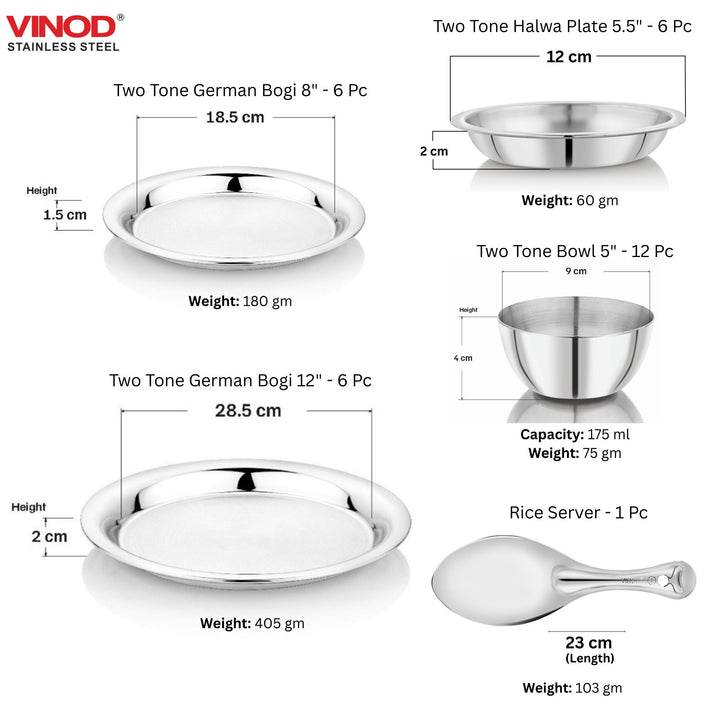 विनोद स्टेनलेस स्टील 55 पीस टू टोन डिनर सेट छह लोगों के लिए