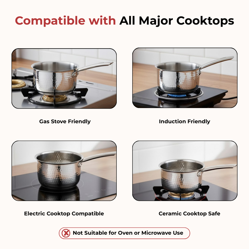 Vinod – Claro Heavy Gauge Stainless Steel Hammered Sauce Pan, 1.5 mm – Capacity 900 ml