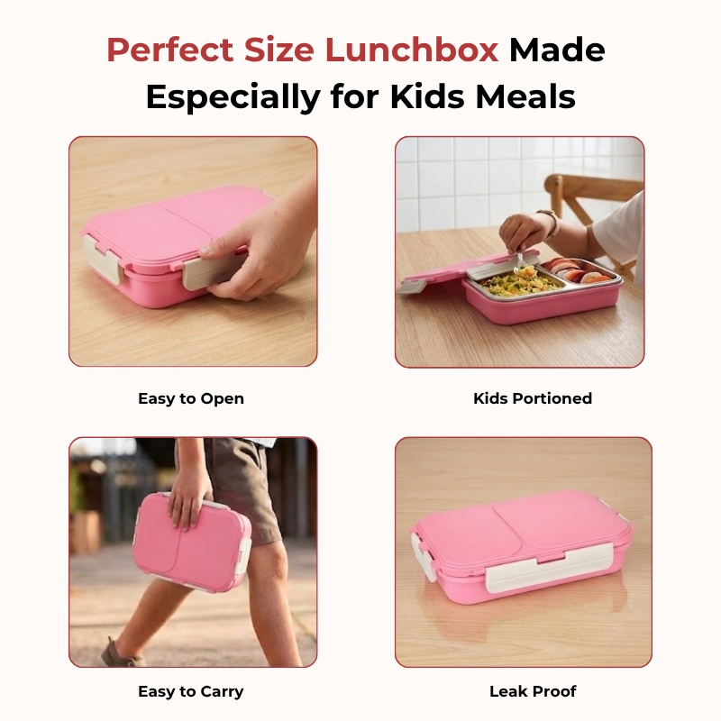 Vinod stainless steel 2 compartment tiffin in pink, silicone-sealed airtight lid, product view 7