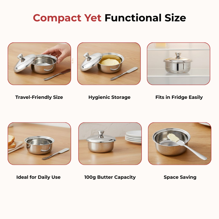 विनोद स्टेनलेस स्टील बटर पॉट बटर नाइफ के साथ, क्षमता 100 ग्राम