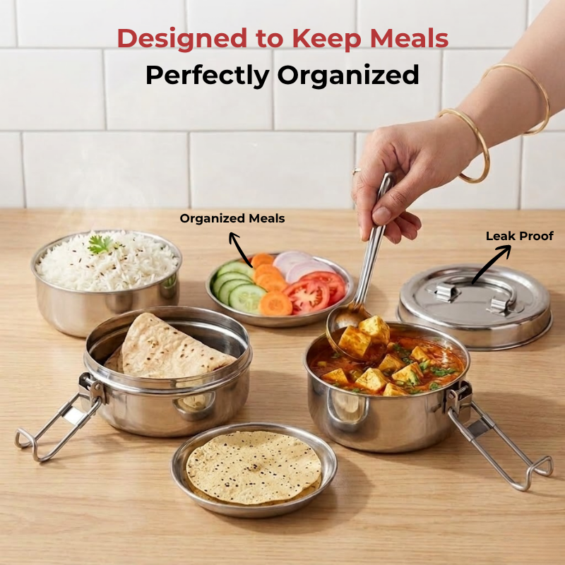 Vinod Stainless Steel Lunch Tiffin - 3 Compartment, product view 7