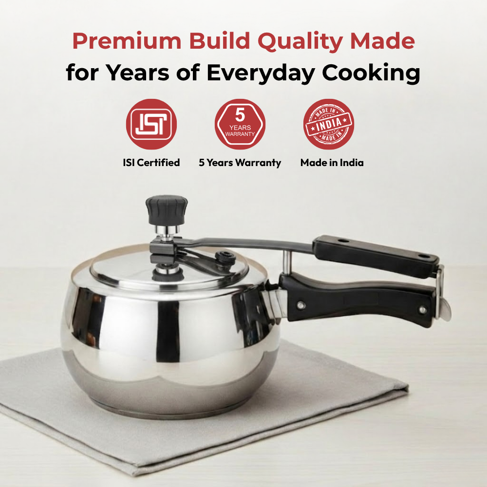 Vinod Doniv stainless steel sandwich bottom pressure cooker with inner lid 2 litre (amaze series), close-up detail