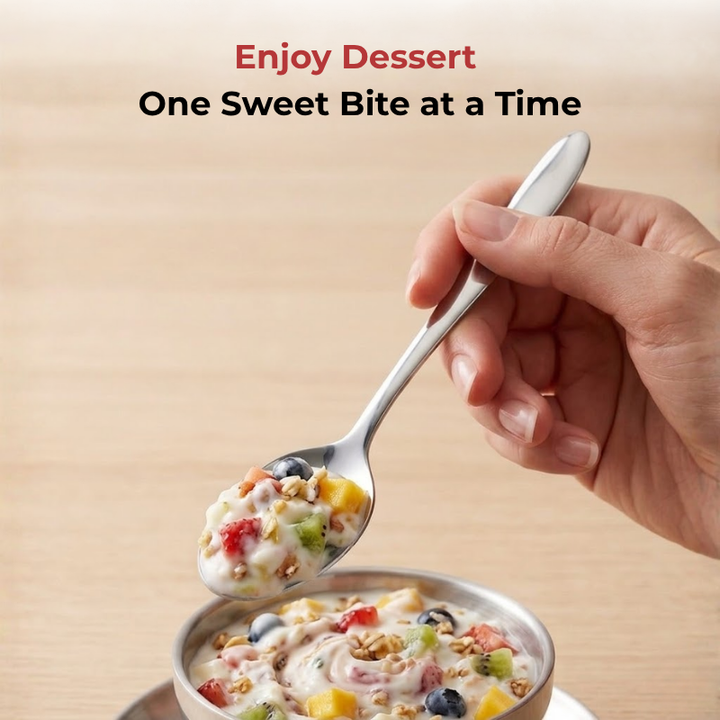 VINOD Florence Stainless Steel Dessert Spoon Set of 12-Piece, Heavy Gauge Steel, Mirror Finish, Rust Free, Tough Strong & Durable