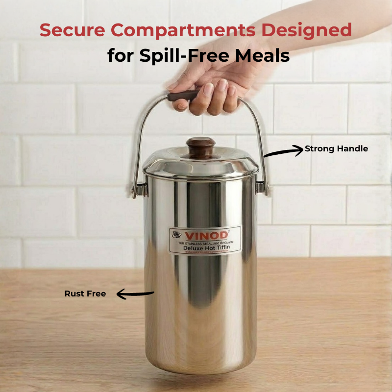 Vinod stainless steel deluxe hot tiffin with 5 compartments, product view 8