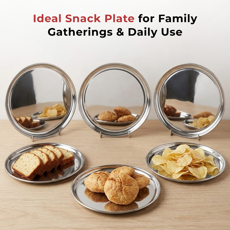 Vinod stainless steel Bangla Bogi lunch plate set of 6, 21 cm, mirror finish, product view 7