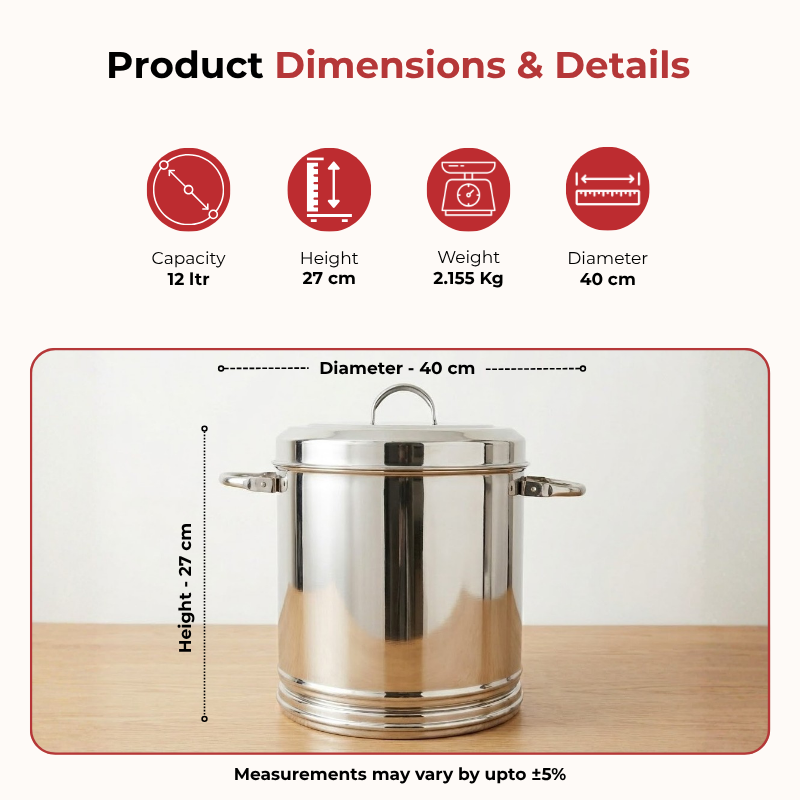 Vinod Stainless Steel Ration Dabba 12 Litre (No 12) with Lid and Side Handle, product view 7
