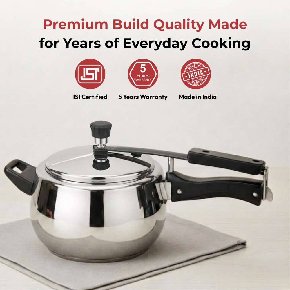 Vinod Doniv stainless steel sandwich bottom pressure cooker with inner lid 5 litre (amaze series), close-up detail