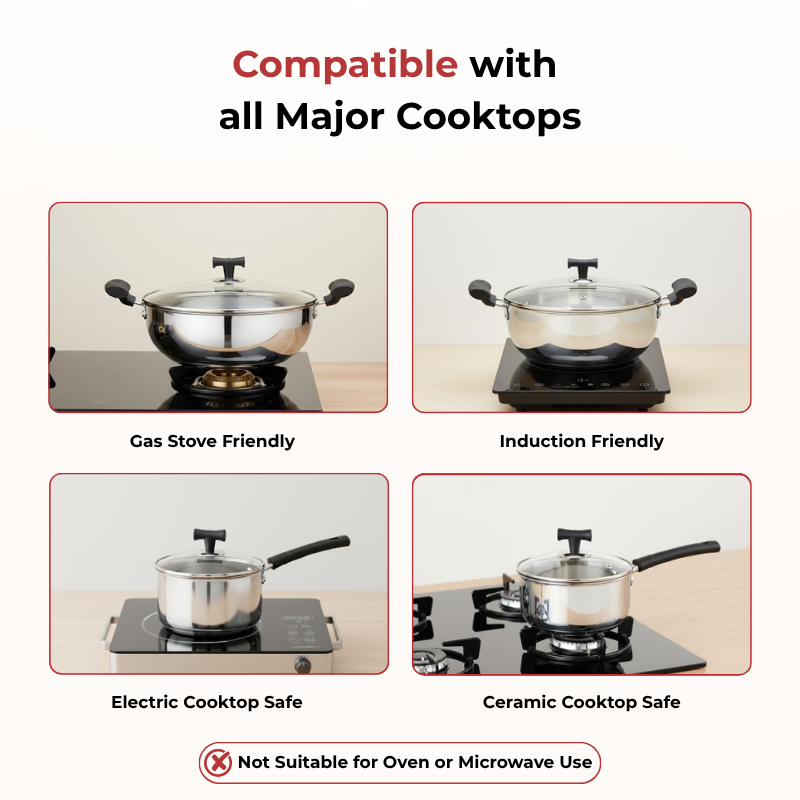 Vinod Doniv stainless steel solitaire cookware set / 1 pcs sauce pan / 1 pcs kadhai, set of 2 pcs, product view 7