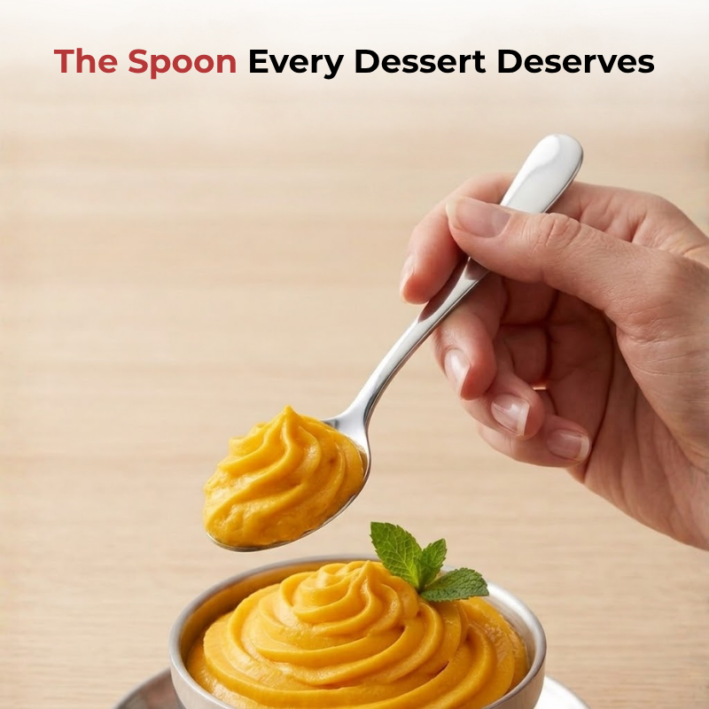 VINOD Decora Stainless Steel Dessert Spoon Set of 12-Piece, Heavy Gauge Steel, Mirror Finish, Rust Free, Tough Strong & Durable
