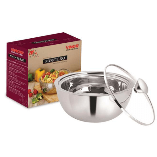 VINOD Stainless Steel Montero Insulated Casserole with Glass Lid & Steel Knob | Capacity 500 ml