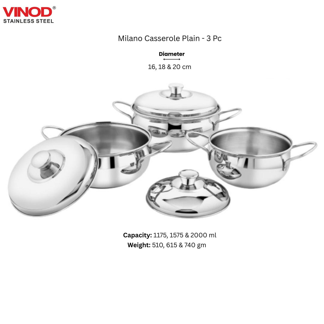 विनोद स्टेनलेस स्टील 61 पीस डिनर सेट प्रीमियम किचन सेट टिकाऊ, डिशवॉशर सुरक्षित, गृहप्रवेश उपहार के लिए भारी गेज डिनर सेट, सिल्वर