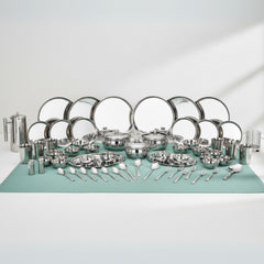 VINOD 61 Pcs Premium Stainless Steel Dinner Set Heavy Gauge, Rust Free, Durable, Dishwasher Safe, Hygienic, Mirror Finish with ISI Certified