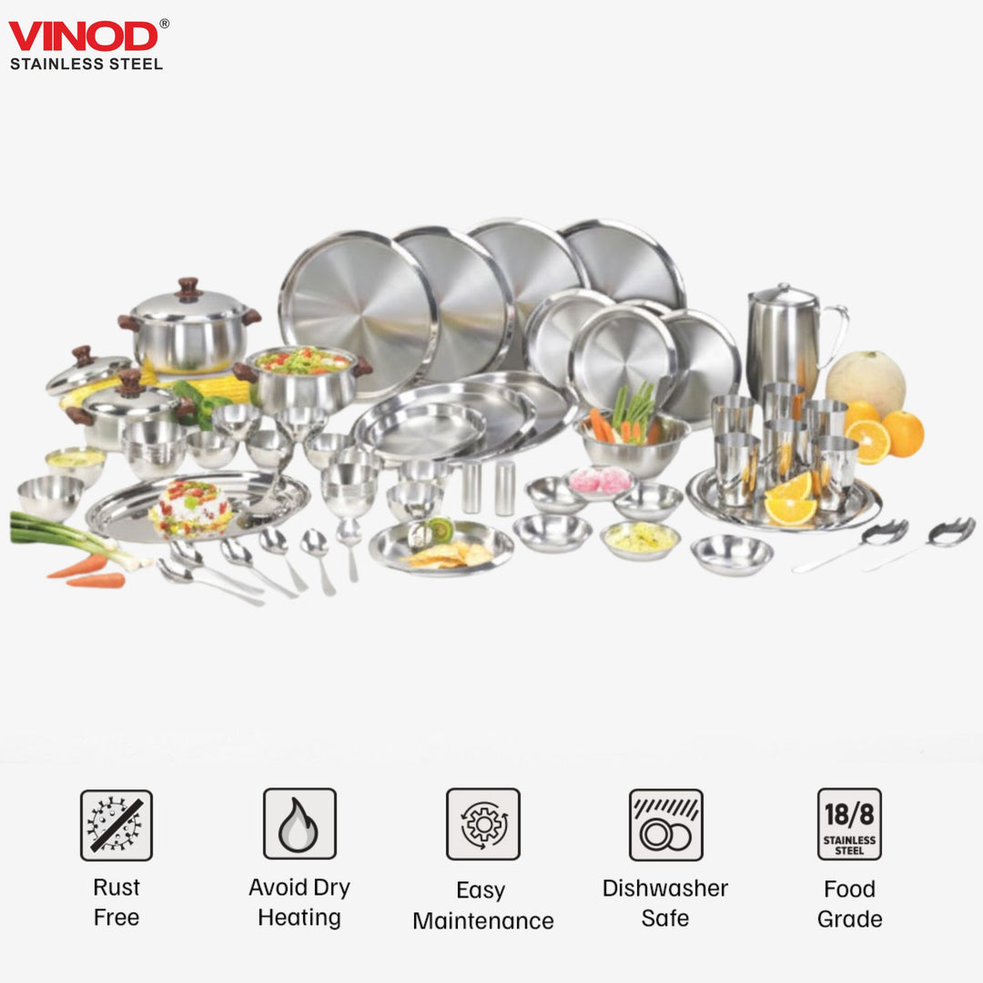 विनोद स्टेनलेस स्टील 61 पीस टू टोन डीलक्स डिनर सेट छह लोगों के लिए