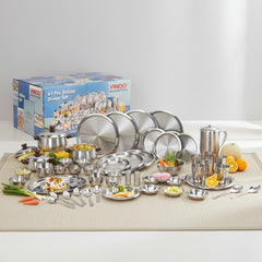 Vinod 61 Pieces Two Tone Deluxe Dinner Set, Heavy Gauge, Rust-Free, Tough and Strong, Durable, Dishwasher Safe & ISI Certified
