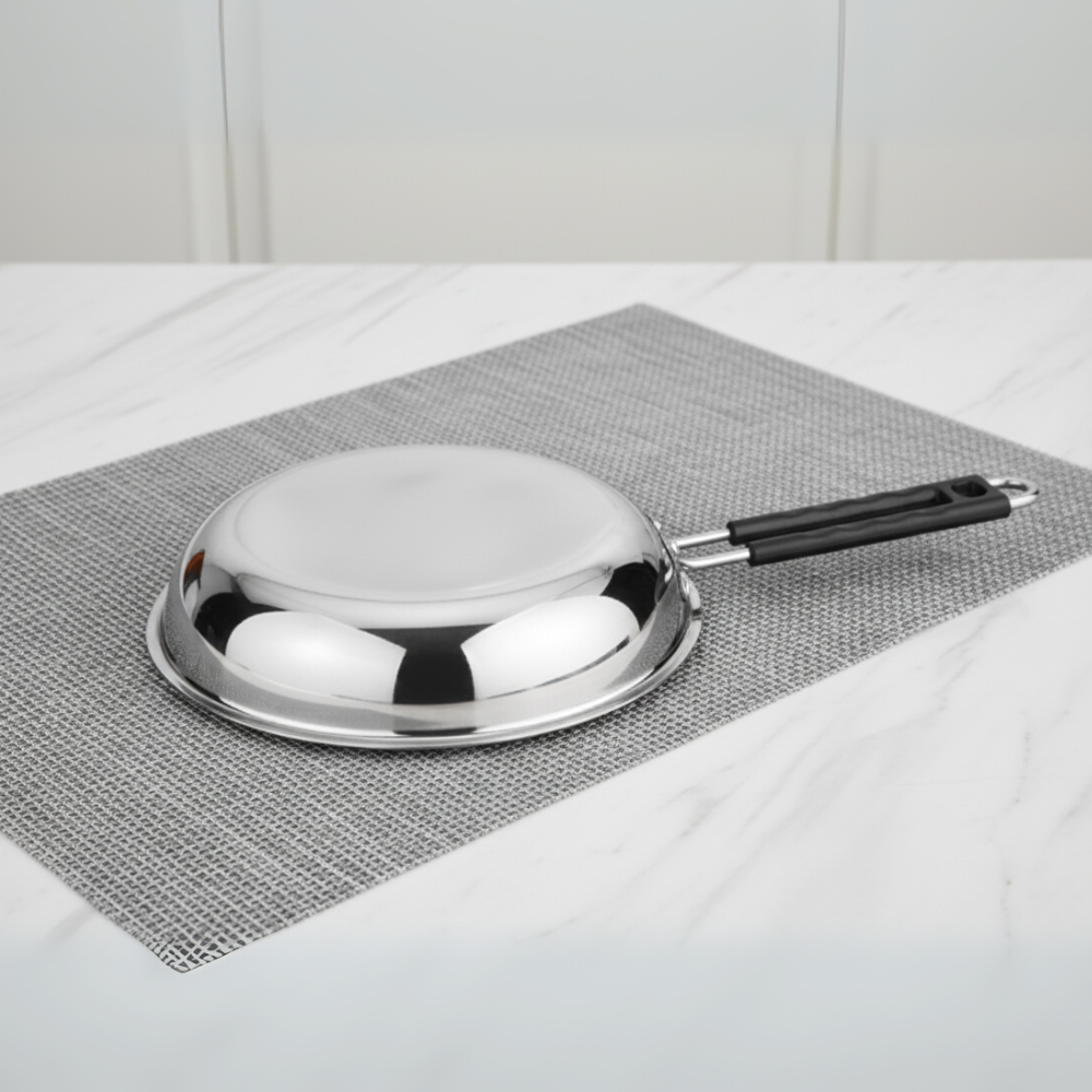 Vinod Stainless Steel Heavy Bottom Royal Fry Pan Dishwasher Safe, Gas Stove & Induction Compatible, Durable, 22 Cm Frying Pan, Soft Touch Handle, Kitchen Utensil