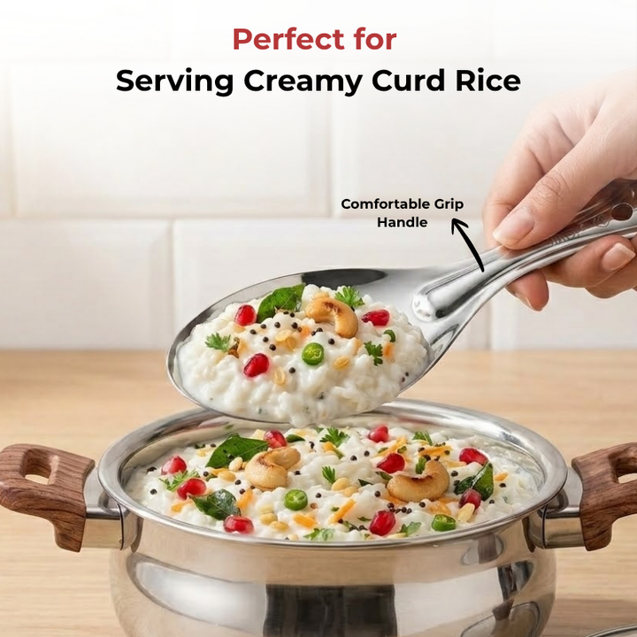 VINOD Stainless Steel Rice Server / Rice Spoon / Rice Chamcha Set of 2 - 22 cm, High Grade Stainless Steel, Mirror Finish, Rust Free - No. 1