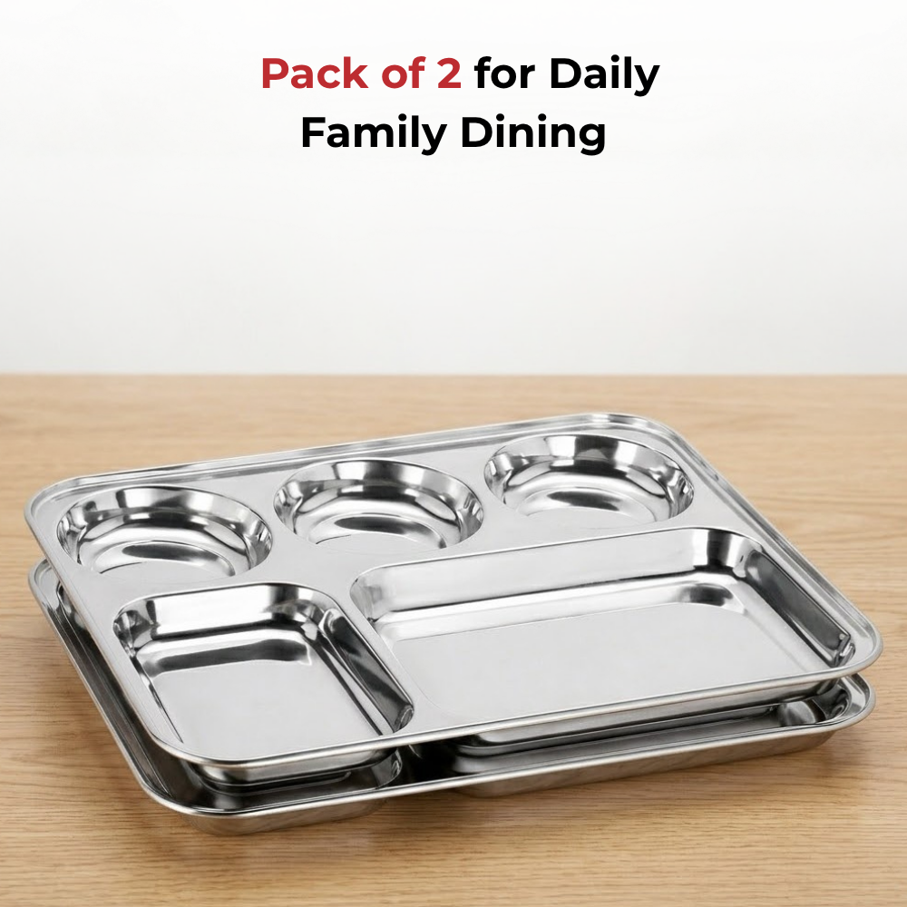 Vinod stainless steel 5 compartment plate with round edges, rust free [pack of 2], product view 8