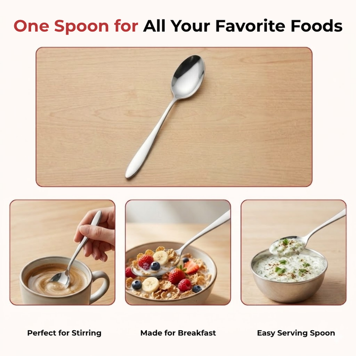 VINOD Florence Stainless Steel Dessert Spoon Set of 12-Piece, Heavy Gauge Steel, Mirror Finish, Rust Free, Tough Strong & Durable