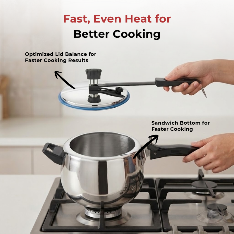 Vinod – Doniv Stainless Steel Sandwich Bottom Pressure Cooker With Inner Lid 5 Ltr (Amaze Series) – Induction Friendly