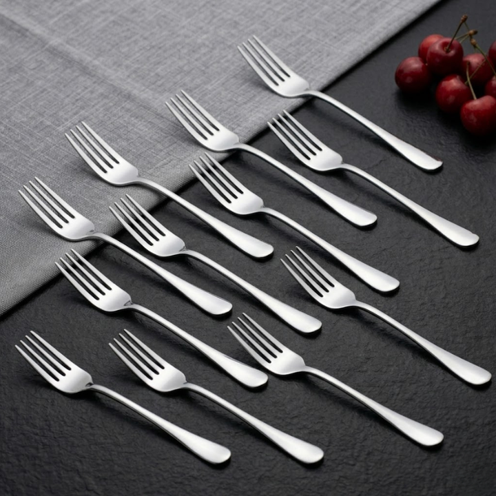 VINOD Decora Stainless Steel Dinner Fork Set of 12-Piece, Heavy Gauge Steel, Mirror Finish, Rust Free, Tough Strong & Durable