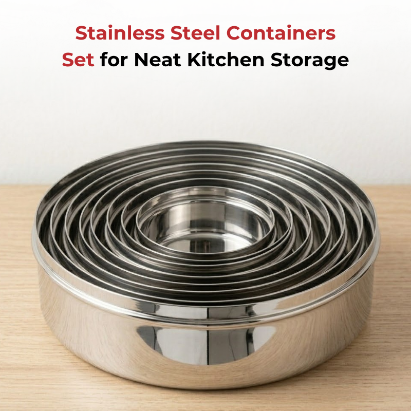 Vinod stainless steel puri dabba set of 8, capacity: 300 ml to 2500 ml, product view 8