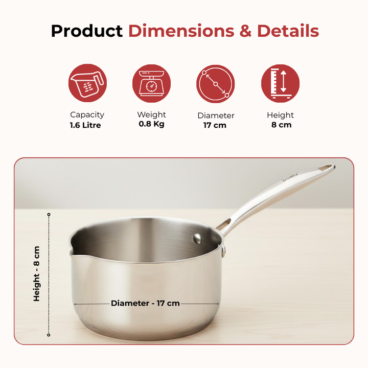 VINOD Doniv Titanium Triply Stainless Steel Milk Pan 16 cms, Capacity 1.60 Liter