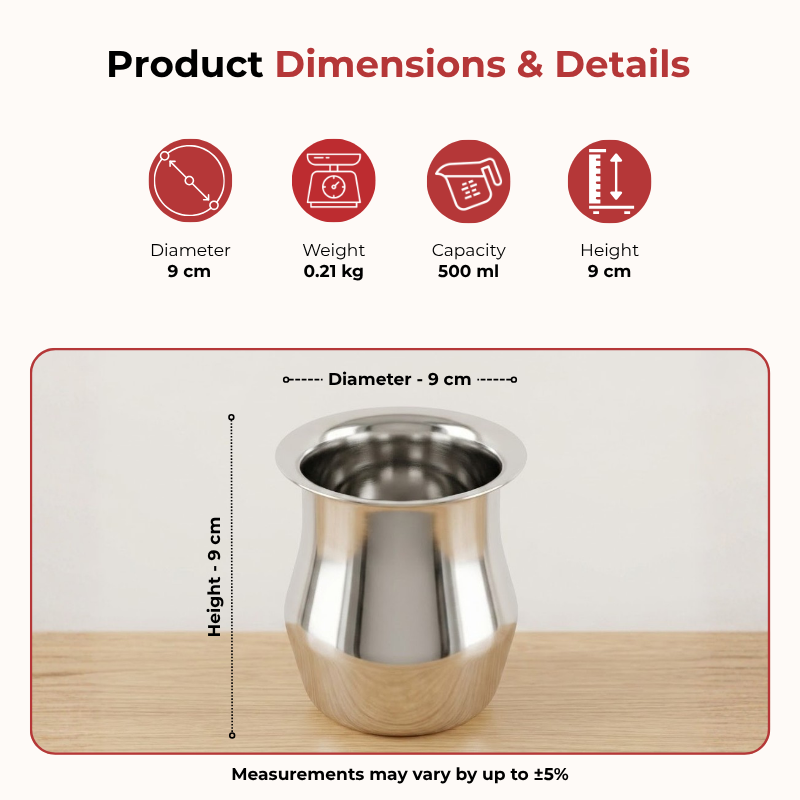 Vinod Stainless Steel Shagun Kalash 500 ml Capacity, product view 8