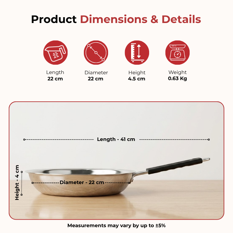Vinod Royal heavy bottom stainless steel fry pan, 22 cm, with soft touch handle, product view 7