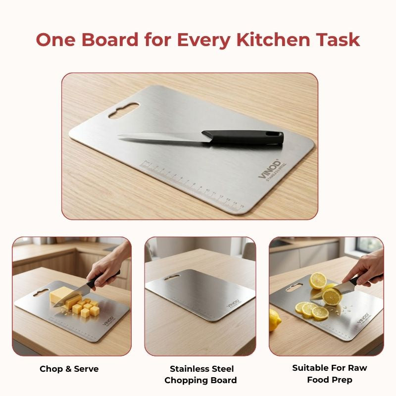 Vinod stainless steel chopping board, 30.5 by 20 cm, knife-friendly surface, product view 8