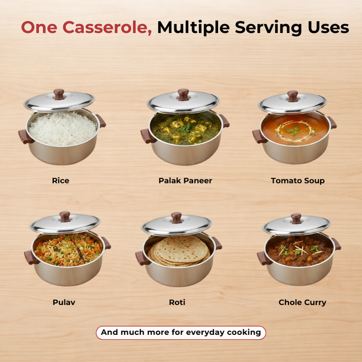 Vinod Stainless Steel Multipurpose Hot Casserole with lid, 2800 ml Capacity