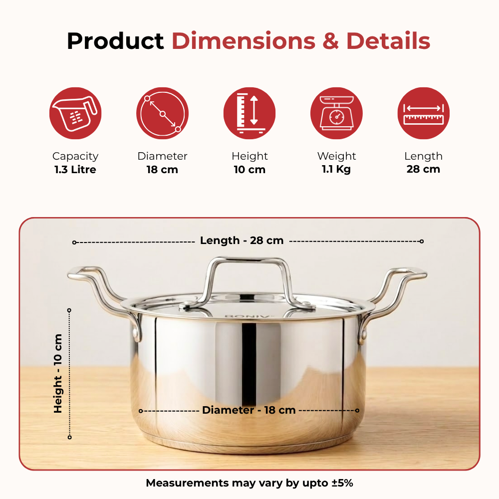 Vinod Doniv Majestic sandwich bottom stainless steel sauce pot with lid, 18 cm, 2.4 litre, product view 9