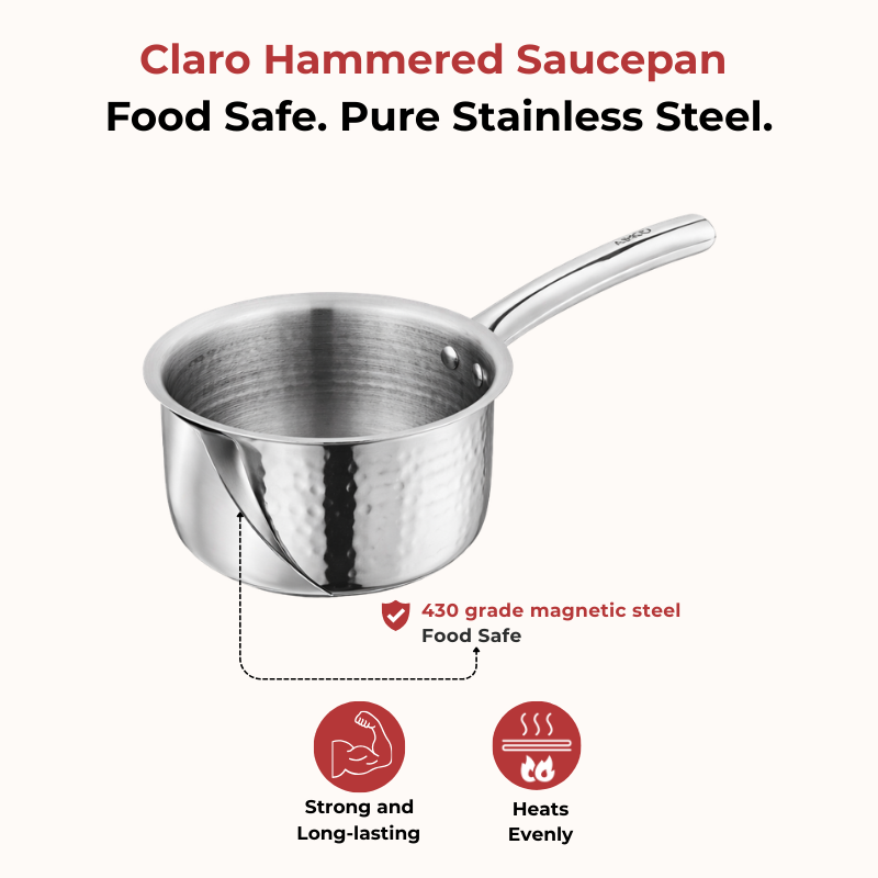 Vinod Claro Heavy Gauge Stainless Steel Hammered Sauce Pan, 1.5 mm, product view 8