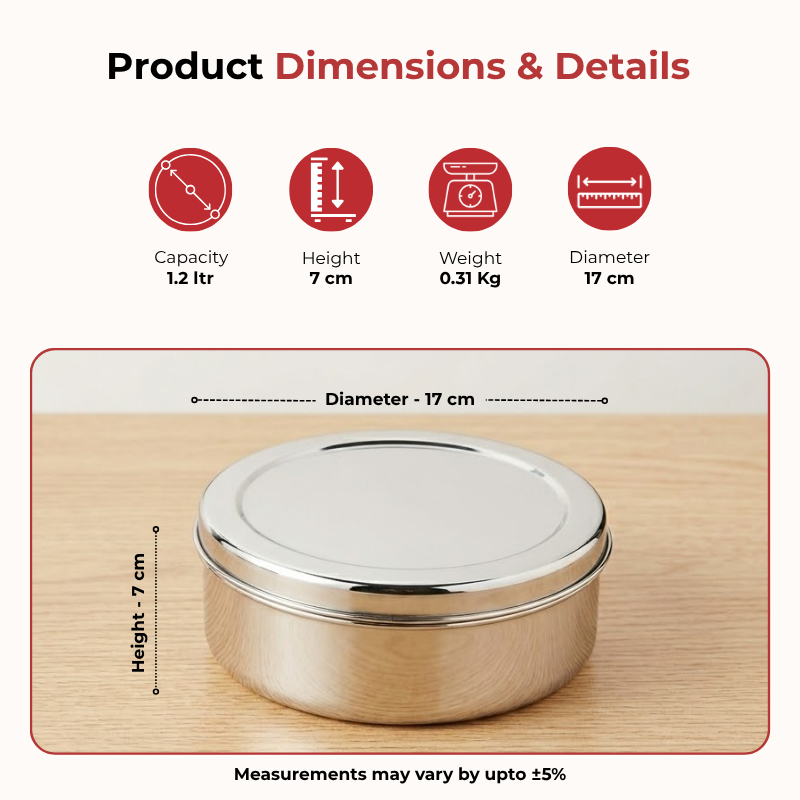 Vinod stainless steel puri dabba set of 4, capacity: 1200 ml, 1500 ml, 2100 ml, 2500 ml, product view 8