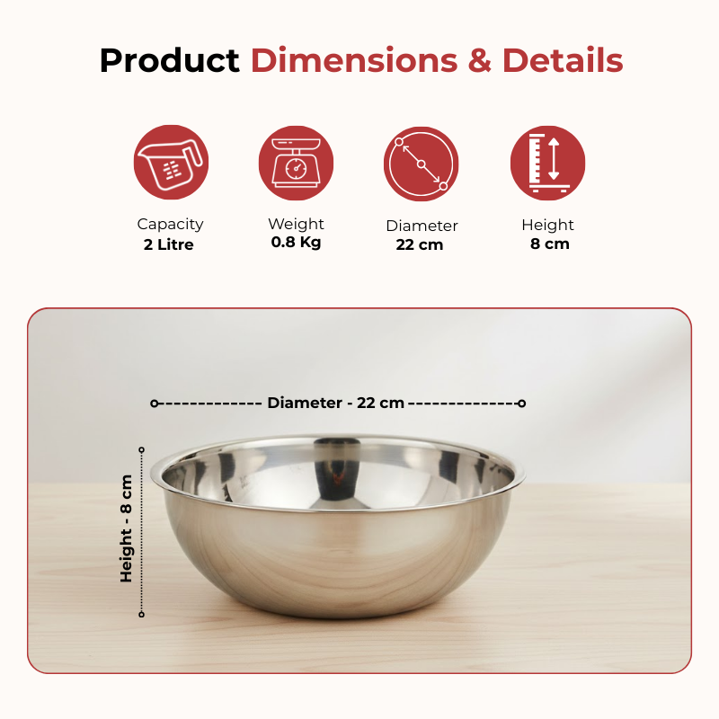 Vinod Doniv Titanium Triply Stainless Steel Tasla 22 cms, 2.00 Liter Capacity, product view 8