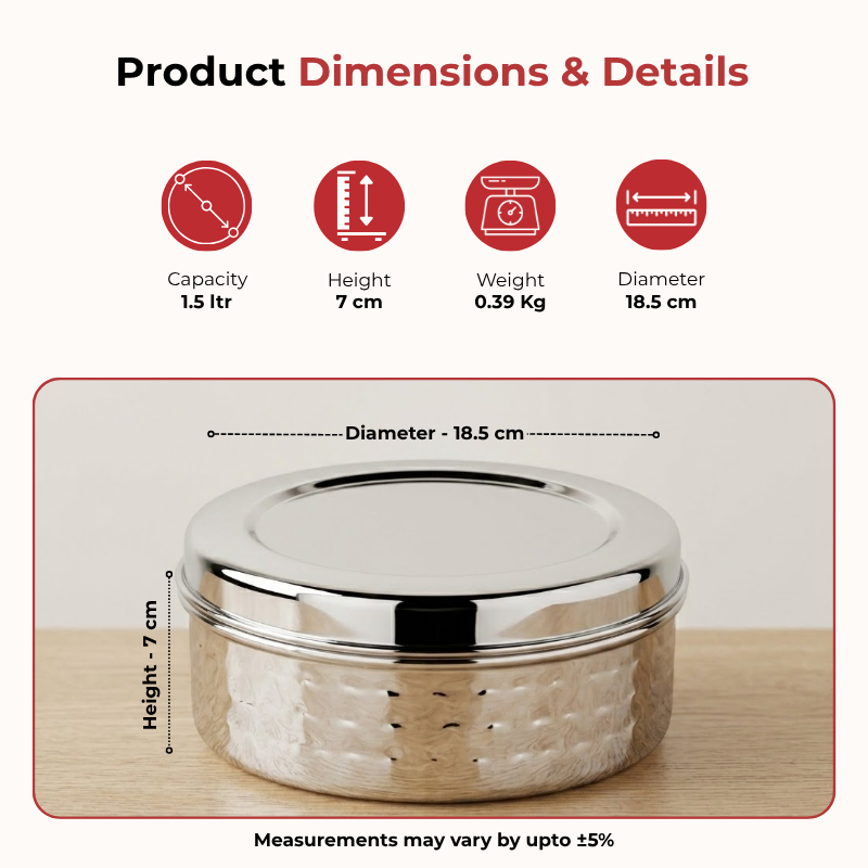 Vinod hammered stainless steel puri dabba set of 4, 1200 ml to 2500 ml, airtight lids, product view 9