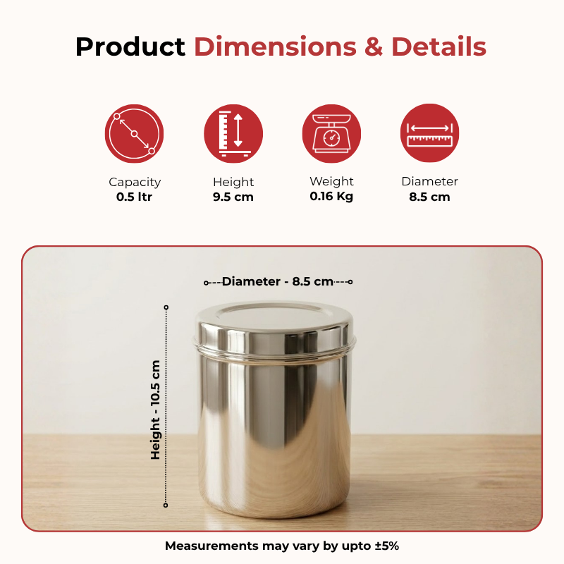 Vinod Stainless Steel Deep Dabba Set of 3 - 350 ml, 500 ml & 750 ml in Steel, product view 9
