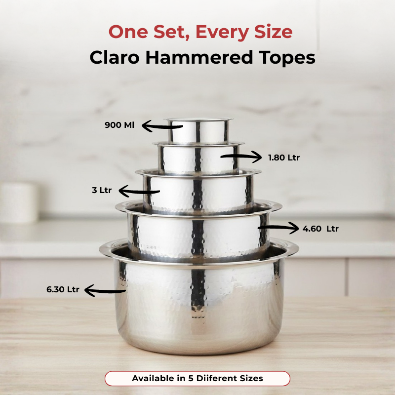 Vinod Claro Heavy Gauge Stainless Steel Hammered Tope, 1.5 mm, in-use view