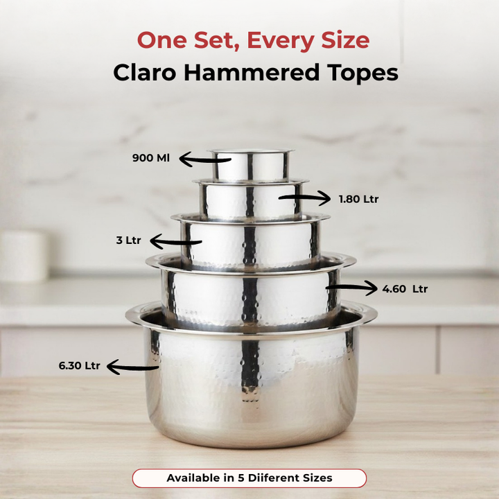 Vinod – Claro Heavy Gauge Stainless Steel Hammered Tope, 1.5 mm – Capacity 4600