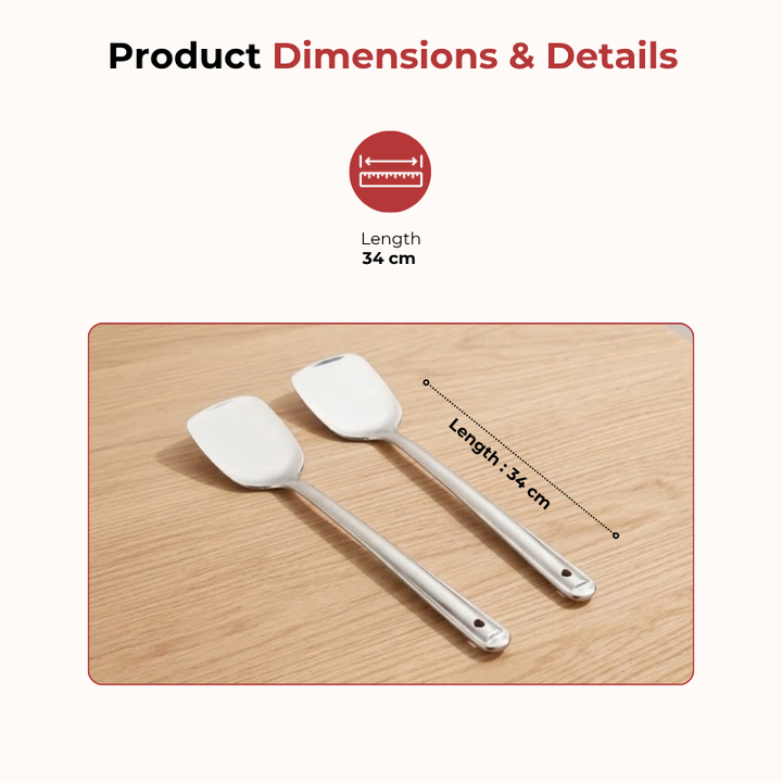 VINOD Stainless Steel Basting Turner / Khurpa/ Cooking Palta Turner Set of 2 - 34 cm, Highest Grade Stainless Steel, Rust Free, Dishwasher Safe - No. 5