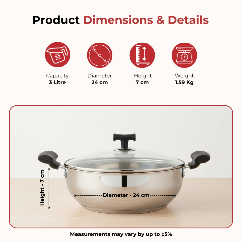 Vinod Doniv stainless steel solitaire cookware set / 1 pcs sauce pan / 1 pcs kadhai, set of 2 pcs, product view 9