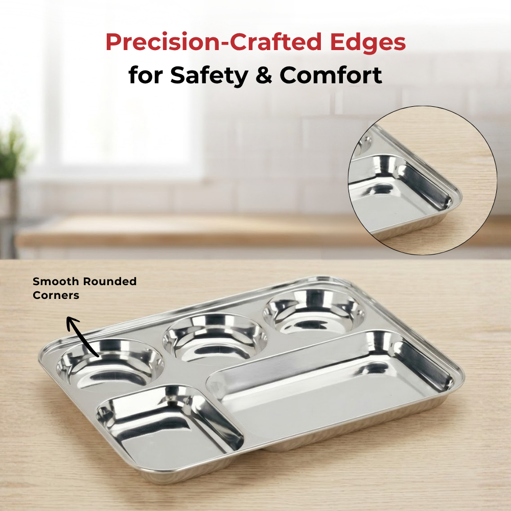 Vinod stainless steel 5 compartment plate with round edges, rust free [pack of 2], product view 9