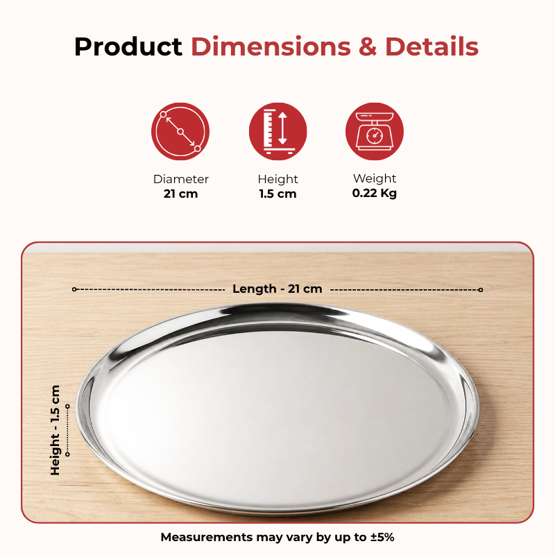 Vinod stainless steel Bangla Bogi lunch plate set of 6, 21 cm, mirror finish, product view 8