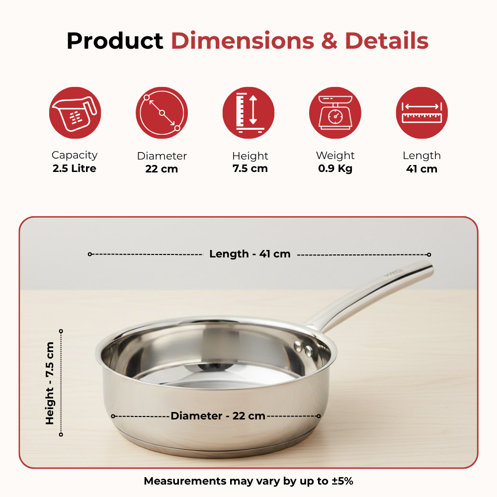 Vinod Doniv Majestic sandwich bottom stainless steel fry pan, 22 cm, 2.5 litre, product view 8