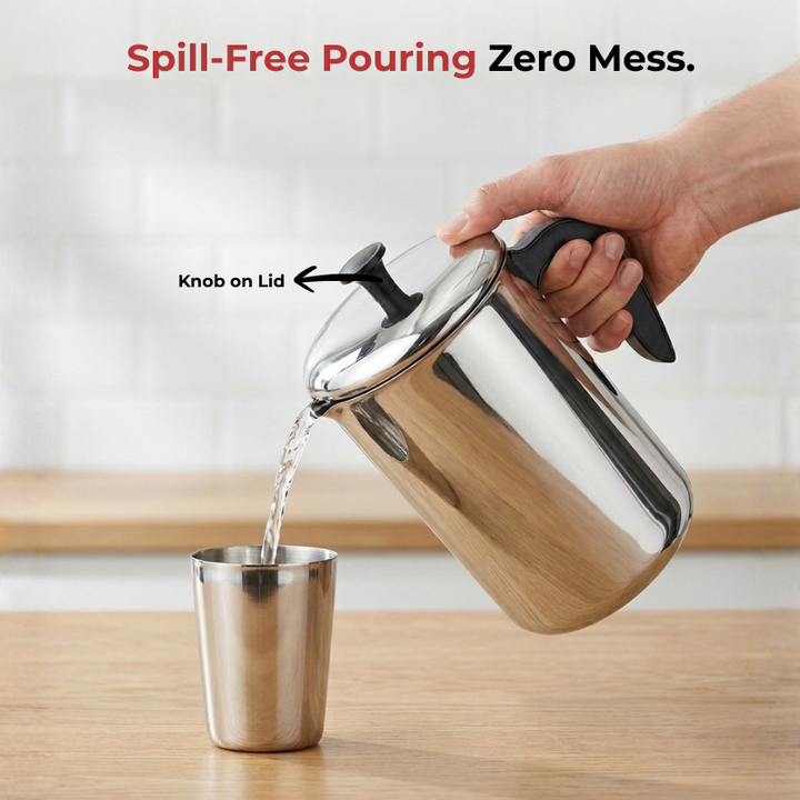 VINOD Stainless Steel Aqua Jug Covered 2200 ml with Highest Grade Stainless Steel, Mirror Finish, Strong & Durable Build, Rust Free