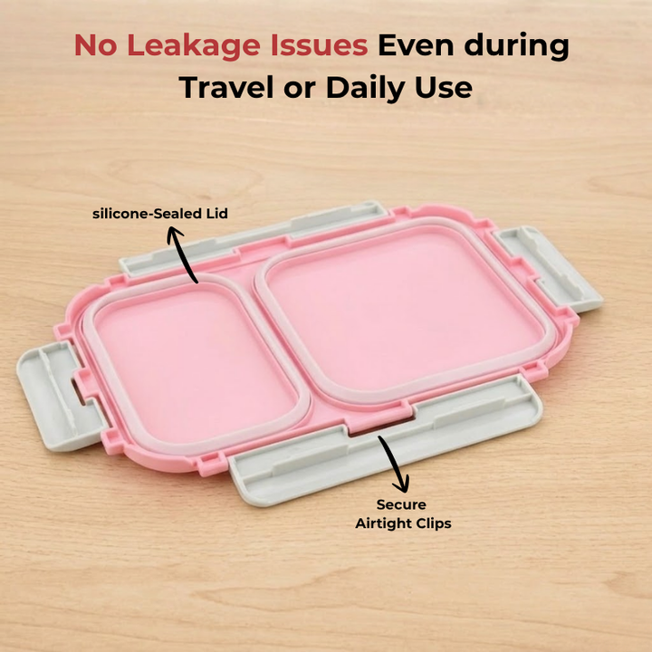 VINOD Stainless Steel Tiffin 2 Compartment (Pink) Airtight Silicone-Sealed Lid, Insulated, Leak-Proof, Easy to Clean and Rust Free