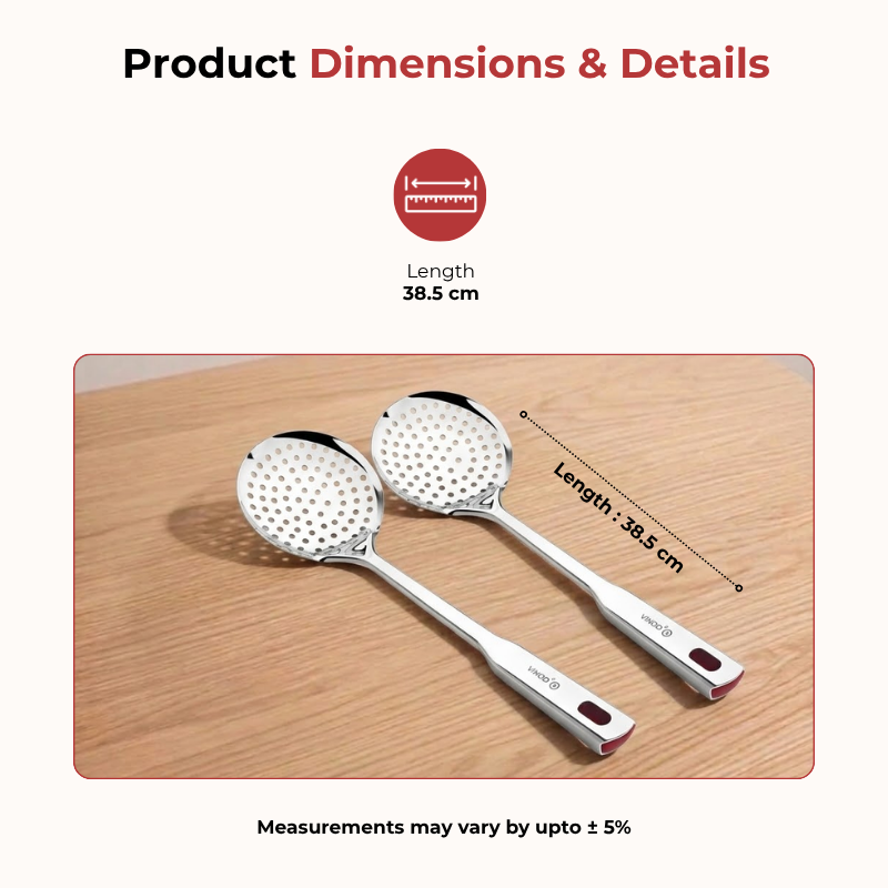 Vinod Queens heavy gauge stainless steel perforated jhara skimmer set of 2, 38.5 cm, product view 8